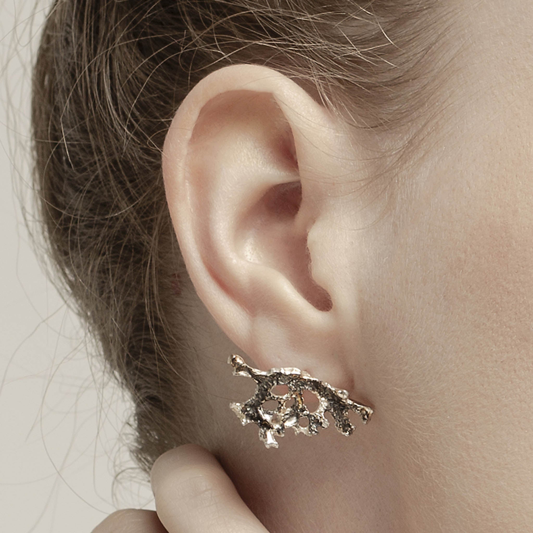 Oxidised Silver Textured Lichen Stud Earrings